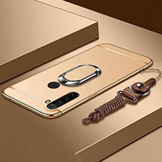 Luxury Metal Frame and Plastic Back Cover Case with Finger Ring Stand T01 for Xiaomi Redmi Note 8 (2021) Gold