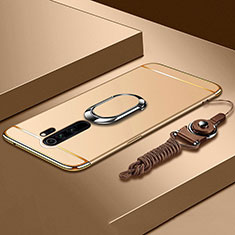 Luxury Metal Frame and Plastic Back Cover Case with Finger Ring Stand T01 for Xiaomi Redmi Note 8 Pro Gold