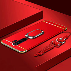 Luxury Metal Frame and Plastic Back Cover Case with Finger Ring Stand T01 for Xiaomi Redmi Note 8 Pro Red