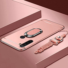 Luxury Metal Frame and Plastic Back Cover Case with Finger Ring Stand T01 for Xiaomi Redmi Note 8T Rose Gold