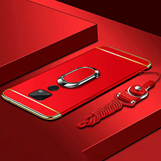 Luxury Metal Frame and Plastic Back Cover Case with Finger Ring Stand T02 for Huawei Mate 20 X 5G Red
