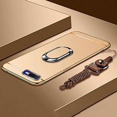 Luxury Metal Frame and Plastic Back Cover Case with Finger Ring Stand T02 for Oppo K1 Gold