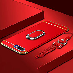 Luxury Metal Frame and Plastic Back Cover Case with Finger Ring Stand T02 for Oppo K1 Red