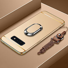 Luxury Metal Frame and Plastic Back Cover Case with Finger Ring Stand T02 for Samsung Galaxy S10e Gold