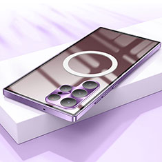 Luxury Metal Frame and Plastic Back Cover Case with Mag-Safe Magnetic for Samsung Galaxy S21 Ultra 5G Purple