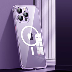 Luxury Metal Frame and Plastic Back Cover Case with Mag-Safe Magnetic JL1 for Apple iPhone 13 Pro Max Purple