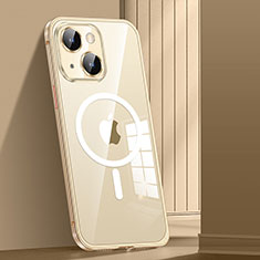 Luxury Metal Frame and Plastic Back Cover Case with Mag-Safe Magnetic JL1 for Apple iPhone 14 Gold
