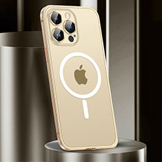 Luxury Metal Frame and Plastic Back Cover Case with Mag-Safe Magnetic JL2 for Apple iPhone 13 Pro Gold