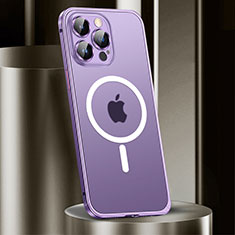 Luxury Metal Frame and Plastic Back Cover Case with Mag-Safe Magnetic JL2 for Apple iPhone 13 Pro Max Purple