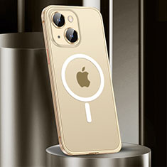 Luxury Metal Frame and Plastic Back Cover Case with Mag-Safe Magnetic JL2 for Apple iPhone 14 Plus Gold