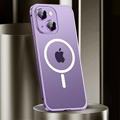 Luxury Metal Frame and Plastic Back Cover Case with Mag-Safe Magnetic JL2 for Apple iPhone 14 Plus Purple