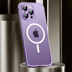 Luxury Metal Frame and Plastic Back Cover Case with Mag-Safe Magnetic JL2 for Apple iPhone 14 Pro Max Purple