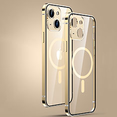 Luxury Metal Frame and Plastic Back Cover Case with Mag-Safe Magnetic JL3 for Apple iPhone 13 Gold