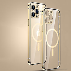 Luxury Metal Frame and Plastic Back Cover Case with Mag-Safe Magnetic JL3 for Apple iPhone 13 Pro Gold