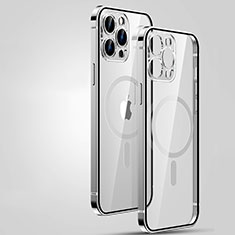 Luxury Metal Frame and Plastic Back Cover Case with Mag-Safe Magnetic JL3 for Apple iPhone 13 Pro Max Silver