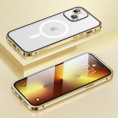 Luxury Metal Frame and Plastic Back Cover Case with Mag-Safe Magnetic LF1 for Apple iPhone 14 Gold