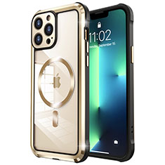 Luxury Metal Frame and Plastic Back Cover Case with Mag-Safe Magnetic LF2 for Apple iPhone 13 Pro Gold