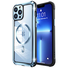 Luxury Metal Frame and Plastic Back Cover Case with Mag-Safe Magnetic LF2 for Apple iPhone 13 Pro Max Blue
