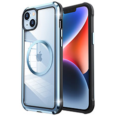Luxury Metal Frame and Plastic Back Cover Case with Mag-Safe Magnetic LF2 for Apple iPhone 14 Plus Blue