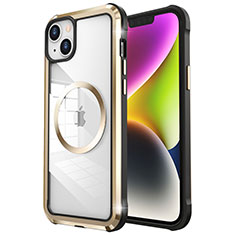 Luxury Metal Frame and Plastic Back Cover Case with Mag-Safe Magnetic LF2 for Apple iPhone 14 Plus Gold
