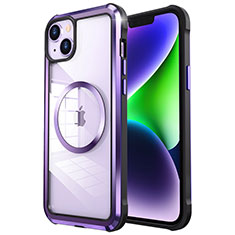 Luxury Metal Frame and Plastic Back Cover Case with Mag-Safe Magnetic LF2 for Apple iPhone 14 Plus Purple