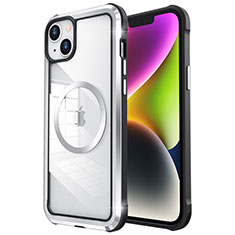 Luxury Metal Frame and Plastic Back Cover Case with Mag-Safe Magnetic LF2 for Apple iPhone 14 Plus Silver
