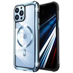 Luxury Metal Frame and Plastic Back Cover Case with Mag-Safe Magnetic LF2 for Apple iPhone 14 Pro Blue