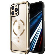 Luxury Metal Frame and Plastic Back Cover Case with Mag-Safe Magnetic LF2 for Apple iPhone 14 Pro Max Gold