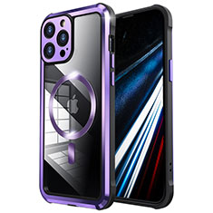 Luxury Metal Frame and Plastic Back Cover Case with Mag-Safe Magnetic LF2 for Apple iPhone 14 Pro Max Purple