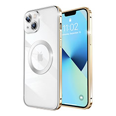 Luxury Metal Frame and Plastic Back Cover Case with Mag-Safe Magnetic LF3 for Apple iPhone 13 Gold