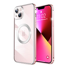 Luxury Metal Frame and Plastic Back Cover Case with Mag-Safe Magnetic LF3 for Apple iPhone 13 Rose Gold