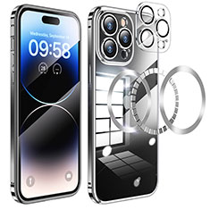 Luxury Metal Frame and Plastic Back Cover Case with Mag-Safe Magnetic LF3 for Apple iPhone 15 Pro Black