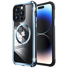 Luxury Metal Frame and Plastic Back Cover Case with Mag-Safe Magnetic LF4 for Apple iPhone 14 Pro Max Blue