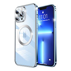 Luxury Metal Frame and Plastic Back Cover Case with Mag-Safe Magnetic LF5 for Apple iPhone 13 Pro Blue