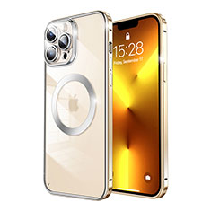 Luxury Metal Frame and Plastic Back Cover Case with Mag-Safe Magnetic LF5 for Apple iPhone 13 Pro Gold