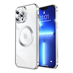Luxury Metal Frame and Plastic Back Cover Case with Mag-Safe Magnetic LF5 for Apple iPhone 13 Pro Max Silver
