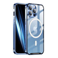 Luxury Metal Frame and Plastic Back Cover Case with Mag-Safe Magnetic LK1 for Apple iPhone 13 Pro Blue