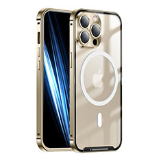 Luxury Metal Frame and Plastic Back Cover Case with Mag-Safe Magnetic LK1 for Apple iPhone 13 Pro Max Gold