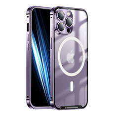 Luxury Metal Frame and Plastic Back Cover Case with Mag-Safe Magnetic LK1 for Apple iPhone 13 Pro Max Purple