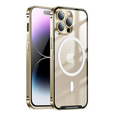 Luxury Metal Frame and Plastic Back Cover Case with Mag-Safe Magnetic LK1 for Apple iPhone 14 Pro Gold
