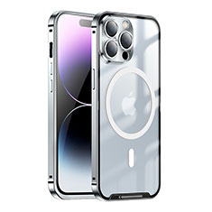 Luxury Metal Frame and Plastic Back Cover Case with Mag-Safe Magnetic LK1 for Apple iPhone 14 Pro Silver