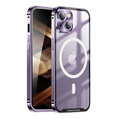 Luxury Metal Frame and Plastic Back Cover Case with Mag-Safe Magnetic LK1 for Apple iPhone 15 Purple