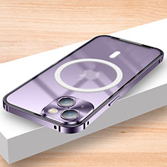 Luxury Metal Frame and Plastic Back Cover Case with Mag-Safe Magnetic LK2 for Apple iPhone 13 Purple