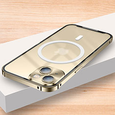 Luxury Metal Frame and Plastic Back Cover Case with Mag-Safe Magnetic LK2 for Apple iPhone 14 Gold