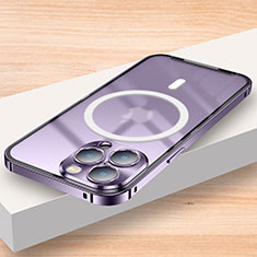 Luxury Metal Frame and Plastic Back Cover Case with Mag-Safe Magnetic LK2 for Apple iPhone 14 Pro Max Purple