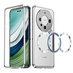 Luxury Metal Frame and Plastic Back Cover Case with Mag-Safe Magnetic LK2 for Huawei Mate 60 Pro Silver