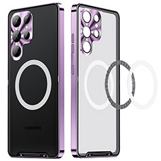 Luxury Metal Frame and Plastic Back Cover Case with Mag-Safe Magnetic LK2 for Samsung Galaxy S22 Ultra 5G Purple