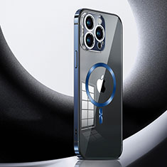 Luxury Metal Frame and Plastic Back Cover Case with Mag-Safe Magnetic LK3 for Apple iPhone 13 Pro Blue