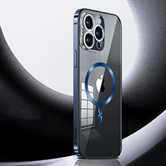 Luxury Metal Frame and Plastic Back Cover Case with Mag-Safe Magnetic LK3 for Apple iPhone 13 Pro Max Blue