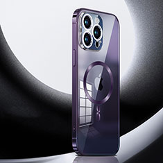 Luxury Metal Frame and Plastic Back Cover Case with Mag-Safe Magnetic LK3 for Apple iPhone 13 Pro Purple